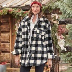 Sundance Boundless North Teddy Jacket Cabincore Gingham Sherpa Black Size Small